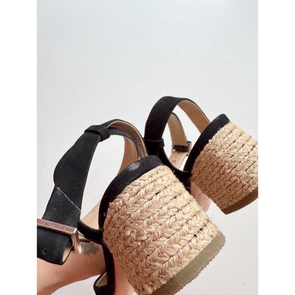 SCHUTZ Black Suede Tan Leather Pointed Cap Toe Jute Block Heel Sandals, Size 5.5 - Picture 11 of 15